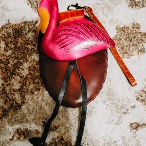 Leather Flamingo cash and coin purse